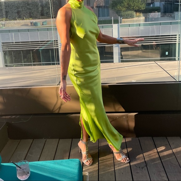 Silk Maison | Dresses | Silk Maison Lime Halter Silk Maxi Dress | Poshmark